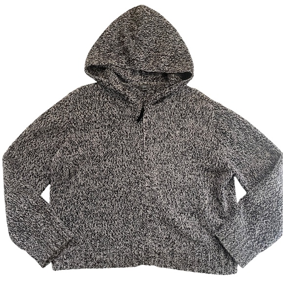 J. Jill Soft Cozy Heathered Gray / Black Fleece Full Hooded Zip Up Sweater L - Picture 1 of 10